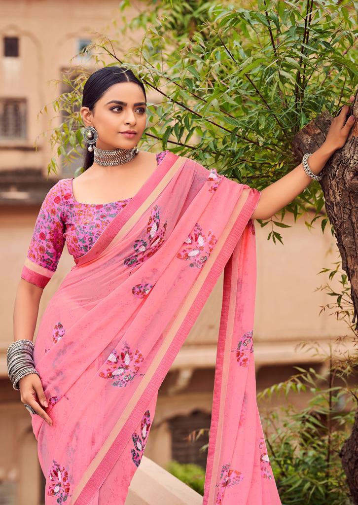 Kashvi Sunheri Ethnic Wear Printed Fancy Georgette Saree Collection